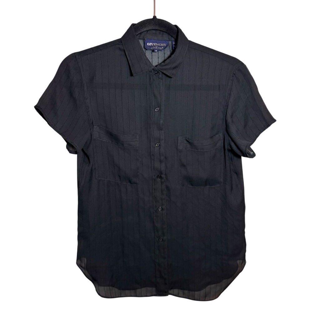 Givenchy VTG Women’s Sheer Button Down Shirt Black Stripe Size 8 Blouse Top